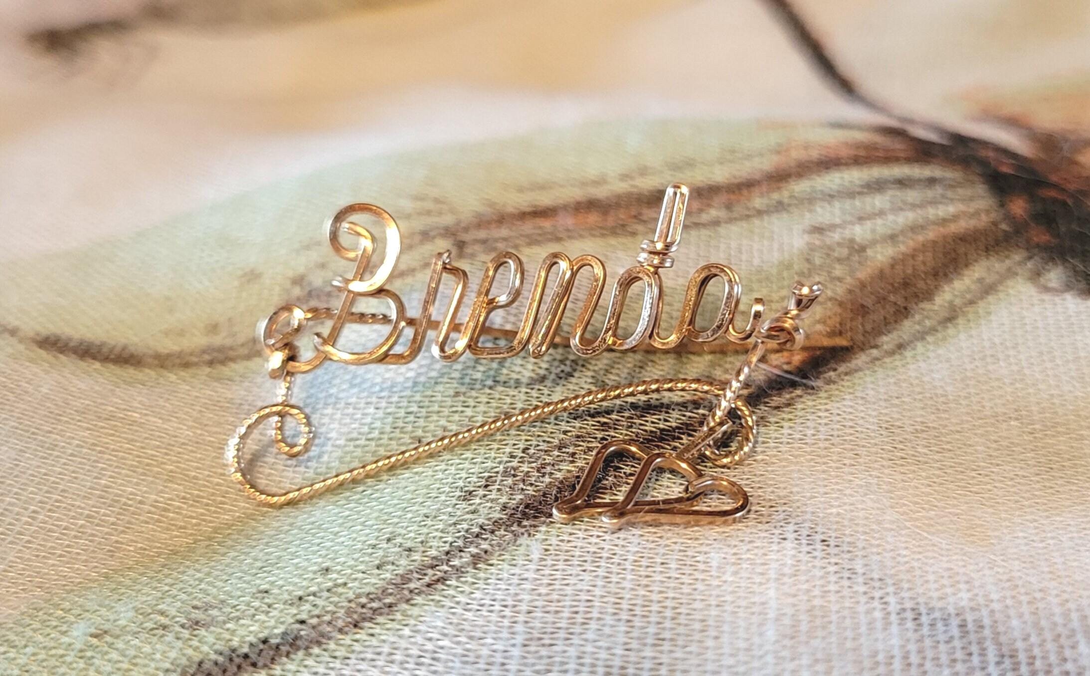 Script Brooch 14kt Rose Gold Name Pin: 'brenda' Script Brooch With Interlocking ...