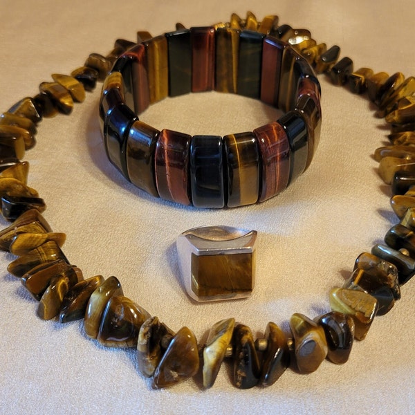 Beautiful Tiger's Eye Set - Necklace, Jay King Bracelet and Sterling Ring Made in Mexico