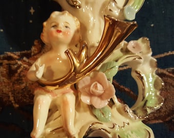 Early 1940s UCAGCO Porcelain Cherub Vase In Beautiful, Undamaged Condition Ready For Your Bouquet!