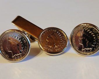 1898 U. S. Penny Tie Clasp And 1908  U. S. Penny Cuff Links