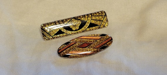 Two Pierre Bex Style Lacquer Brooches - One Recta… - image 1
