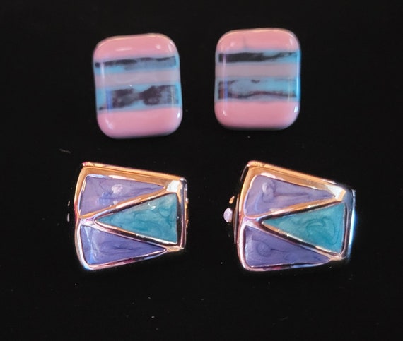 Two Pair Modernist Theme Clip-Bach Earrings From … - image 1