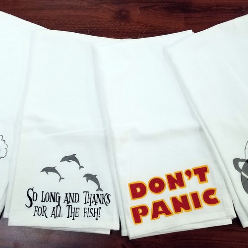 Hitch Hikers Guide To The Galaxy Inspired Embroidered Towels-5 different designs 