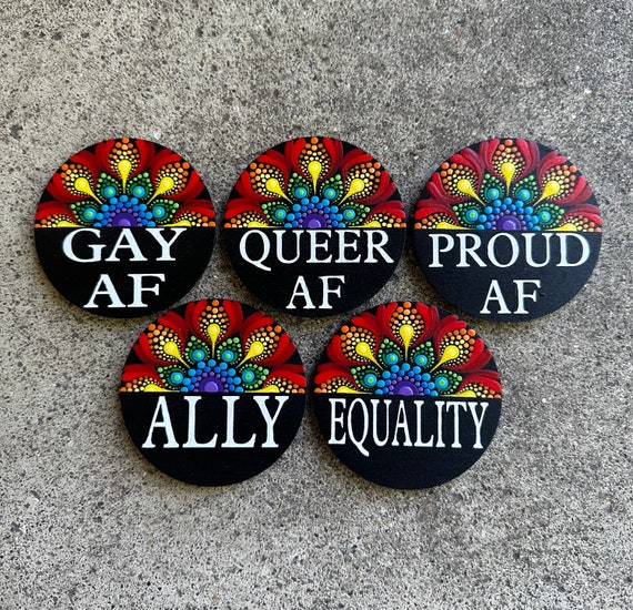 Hand painted queer support dot mandala magnet