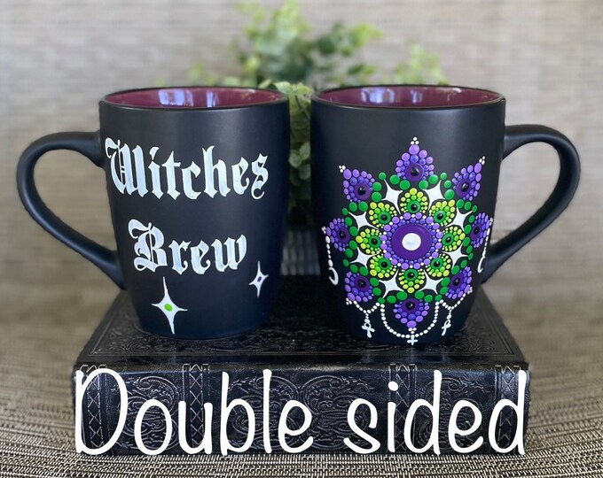 Hand painted double sided witch mandala mug