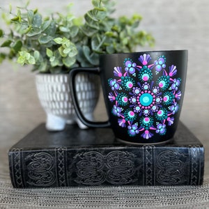 Dot mandala mug, 14oz ceramic mug, hand painted mug, dot art mug, microwave safe mug, painted coffee mug, mandala dot art mug, ceramic cup