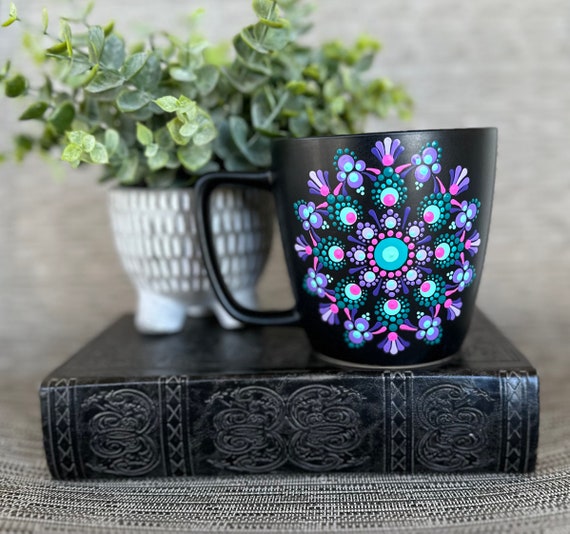 Hand painted 14oz mandala ceramic mug