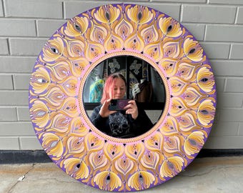 Large 26inch Mandala Mirror, hand painted wall hanging