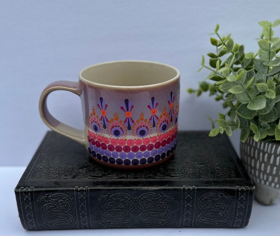 Hand painted dot mandala 14oz ceramic mug
