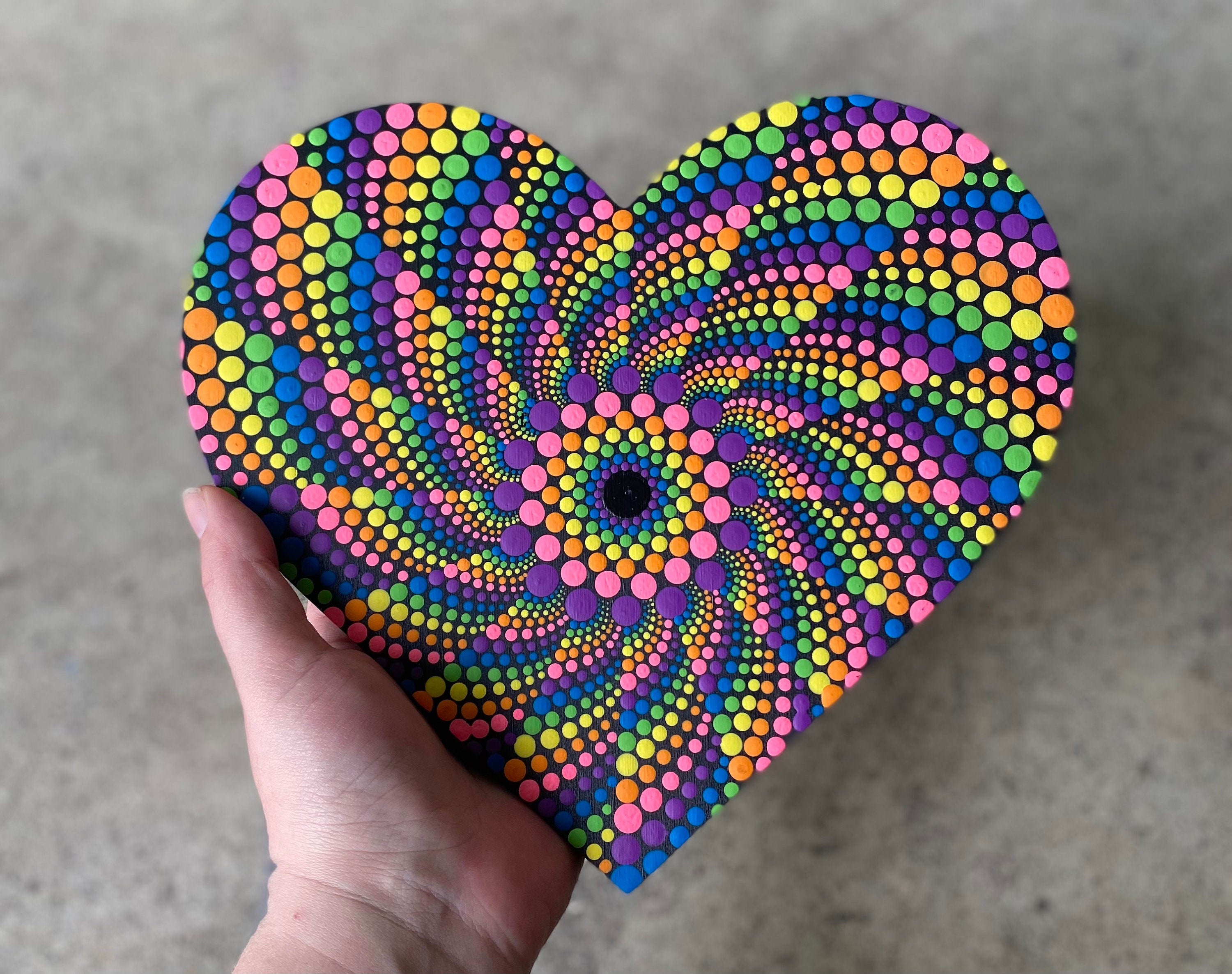 Neon spiral dot art heart painting wall hanging