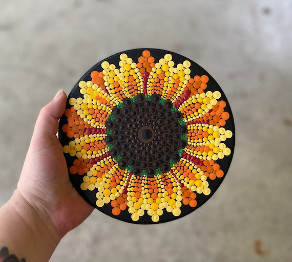 Jumbo 7inch magnet dot art sunflower painting