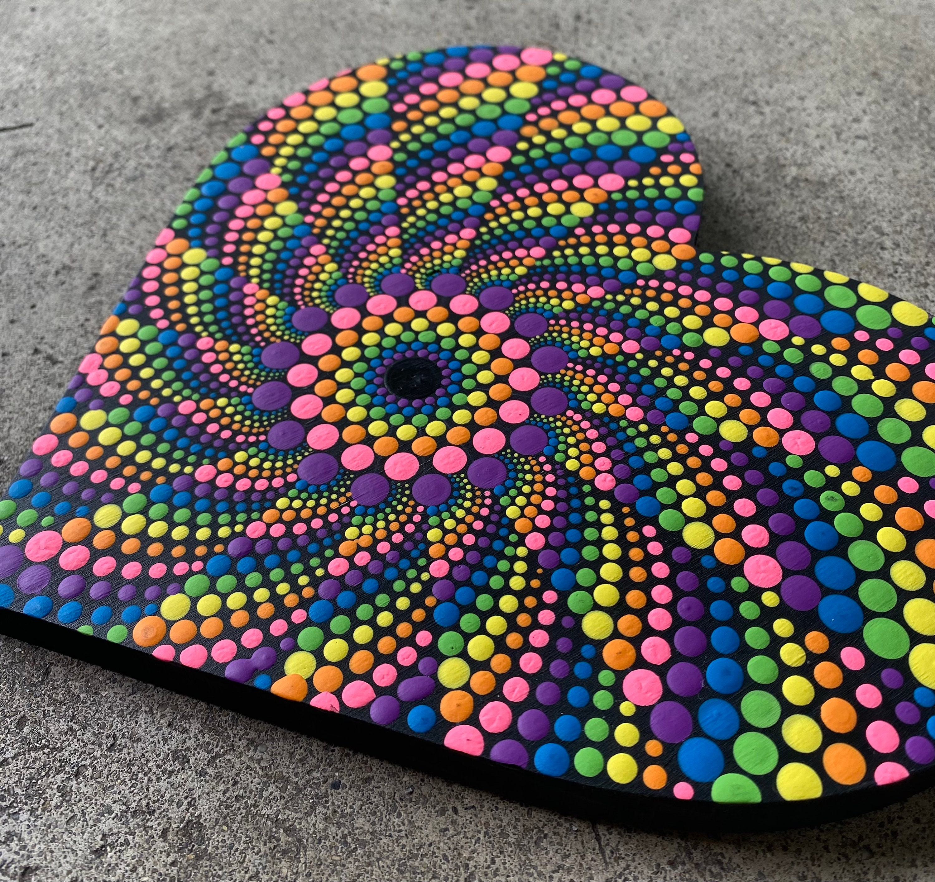 Neon spiral dot art heart painting wall hanging