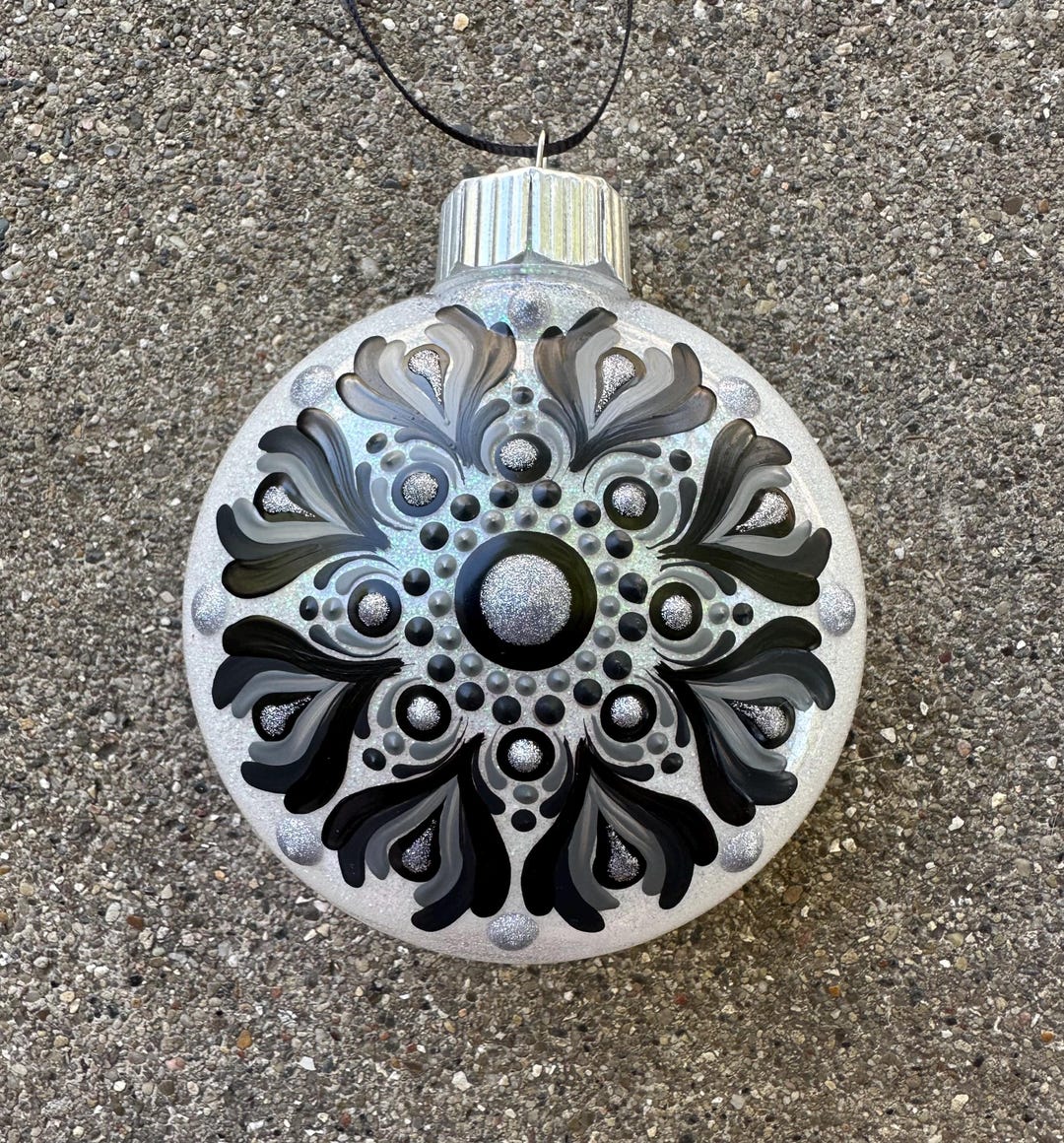 Hand Painted Glitter Black and White Mandala Ornament Etsy