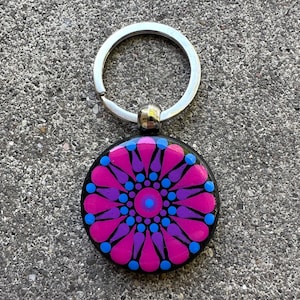 Hand painted dot mandala keychain, double sided keychain, mandala art, mandala dot art, dot mandala, bi keychain, pride keychain