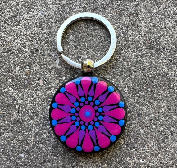 Hand painted double sided dot mandala keychain