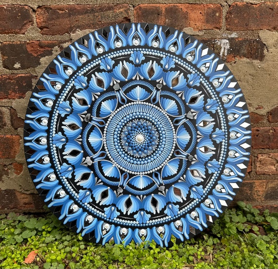 20 inch hand painted blue Celestite mandala wall art