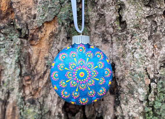 Hand painted ornament, dot mandala glitter ornament, pansexual flag ornament, pride ornament, dot art ornament, 3inch ornament