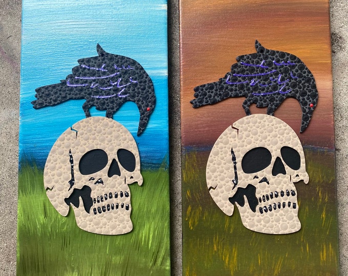 Skull crow canvas/wood painting