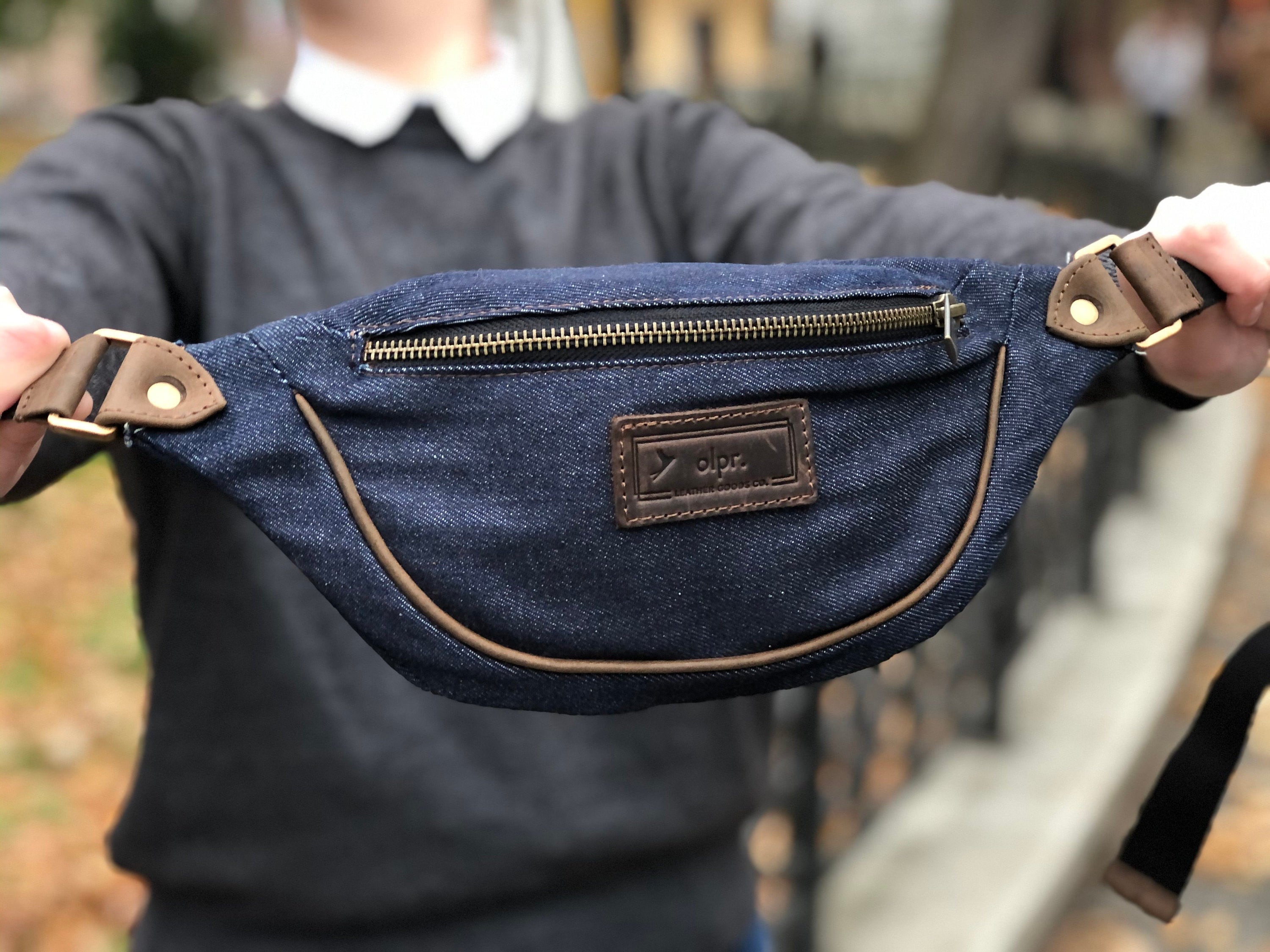 Buy Leather and Jeans Fanny Pack Denim Leather Belt Bag Online in
