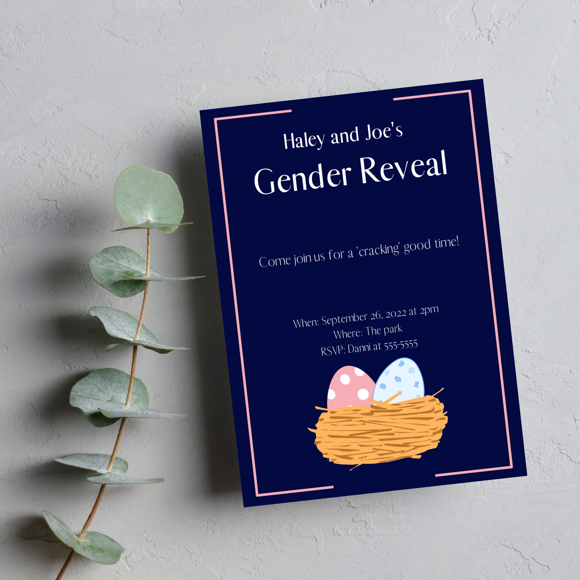 Egg Gender Reveal Invitation Template Etsy