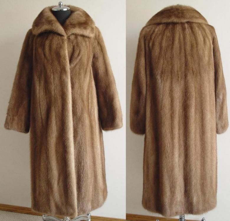 Vintage Pastel Light Brown Mink Fur Coat Large Cape Collar L