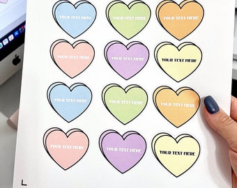 Custom Text Heart Stickers, Pastel Candy Colors