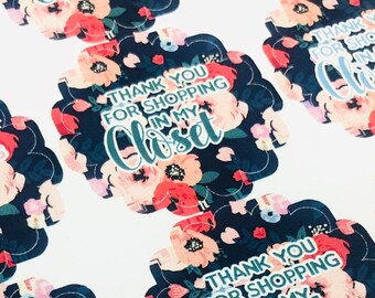 Thank You For Shopping In My Closet,  Poshmark Stickers, Poshmark Packaging, Closet Stickers, Packaging Stickers, Floral Stickers