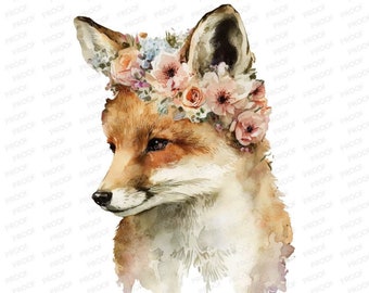 Watercolor nursery fox print | Digital Nursery Fox Decor | Baby Fox Print | Nursery Decor | Baby Fox Floral Digital Print | Baby Room Decor