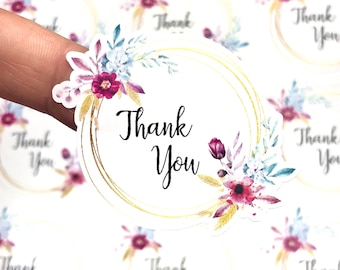 Thank You Floral, Floral Stickers, Thank You Labels, Wedding Labels, Pink Floral Labels, Vintage Labels, Cursive Stickers, Die Cut Stickers