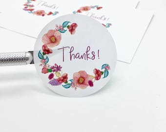 Thanks Sticker, Thank You Sticker, Packaging Sticker, Etsy Packaging, Etsy Supplies, Floral Sticker, Watercolor Floral Sticker, 12QTY