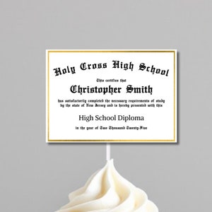 Adornos para cupcakes con diploma de graduación / Imprimibles y editables / Decoraciones para fiestas de graduación de secundaria / Suministros para fiestas de graduación universitaria / Dorado