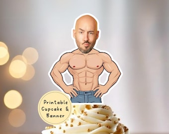 Digital Bachelorette Cupcake Toppers | Printable Sexy Man | Funny Bachelorette Decorations | Print and Cut | Face Cut Out