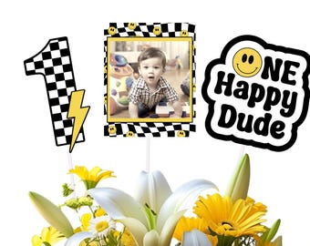 One Happy Dude Centerpieces | Printable | DIY One Cool Dude Digital Download | 1st Birthday | Editable Corjl template | Retro First Bday