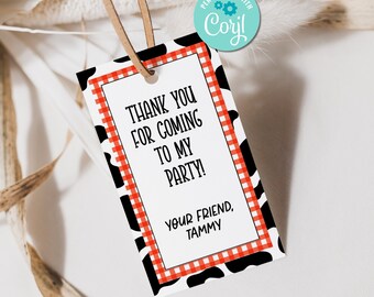 Editable and Printable Farm Favor Tags - DIY Rodeo party, Farm Thank you Stickers, Cow Print, Holy Cow I'm One, Red Gingham,Farmer Party 113