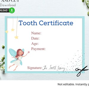Certificado de Hada de los Dientes- Imprimible - DIY, Tarjeta de diente perdido, Ideas de hadas de dientes, Certificado de diente. Estampado y Corte, Boy Tooth Fairy 5x7 - 071