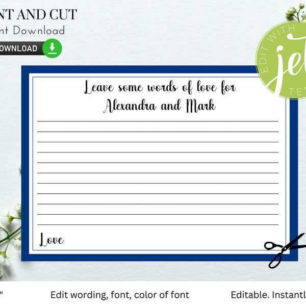 Printable Leave Words of Love for Card - Editable - 5x7 - Wedding Advice Card, Bridal Shower, Birthday, Memory Card, Words of love card- 078