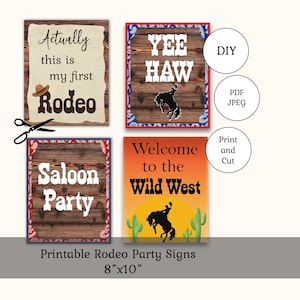 Cowboy Party PRINTABLE Rodeo Signs - For Birthday Party - 1st bday, 8x10, DIY, Print and Cut signs, My first Rodeo, Yee-Haw, Wild West