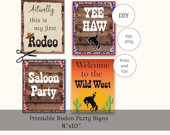 Cowboy Party PRINTABLE Rodeo Signs - For Birthday Party - 1st bday, 8x10, DIY, Print and Cut signs, My first Rodeo, Yee-Haw, Wild West
