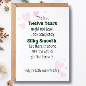 Biglietto di auguri stampabile per il 12° anniversario / Regalo di seta / Biglietto digitale 5x7 / Regalo di anniversario / Biglietto di auguri per il 12° anniversario / Biglietto di auguri di seta divertente
