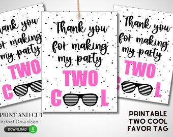 Printable Two Cool Favor Tags - Pink and White, 2nd Birthday, Second bday Party Ideas, DIY, Digital Download, Too Cool Favor Ideas, a11