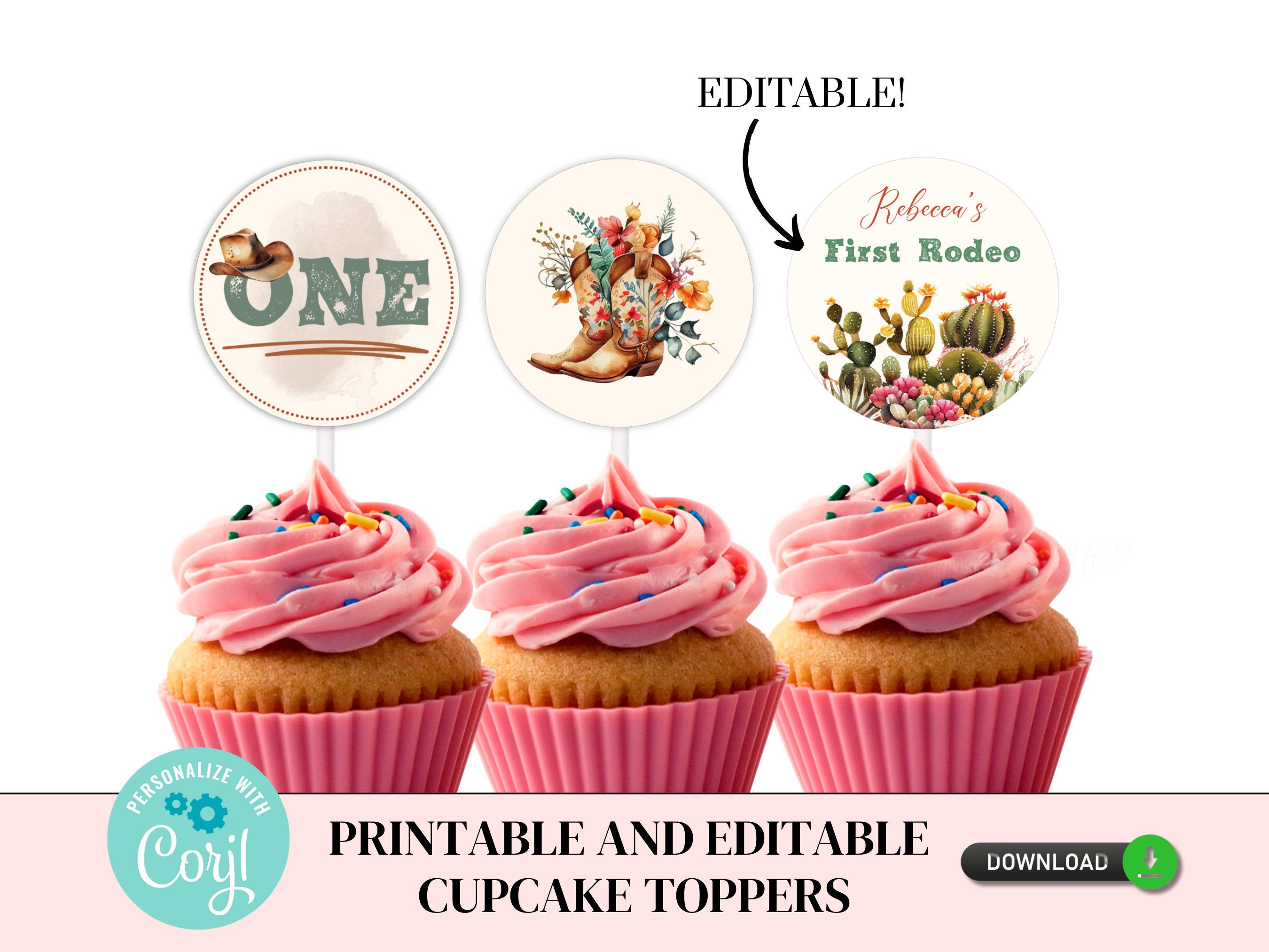 Editable and Printable Boho Rodeo Cupcake Toppers for Birthday, First ...