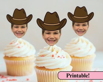 Cowboy Cupcake Topper Party Decoration Digital Download Western Banner Party Supply Ranch Theme Birthday Party Rustic Decor Country Style