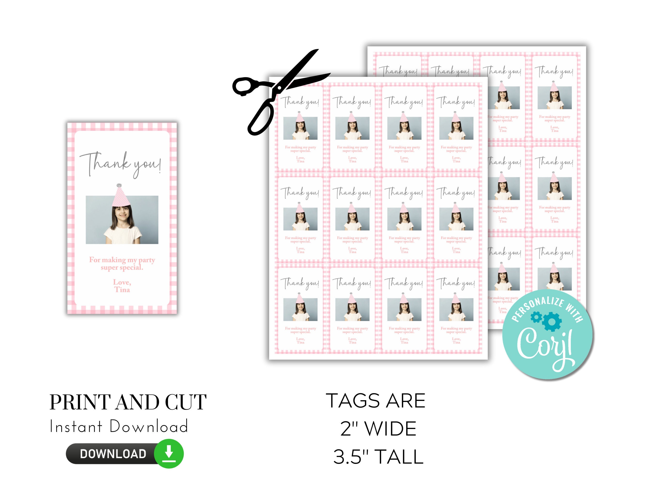 Pink Gingham Favor Tagprintable and Editable It's a Girl Baby Shower, Pink Birthday Party ...