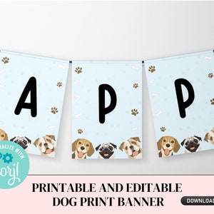 Faixa de cachorro para impressão, Let&#39;s Pawty, decoração de filhotes, faixa de chá de bebê, hora do Pawty, primeiro aniversário, faixa de aniversário, osso de cachorro 180f