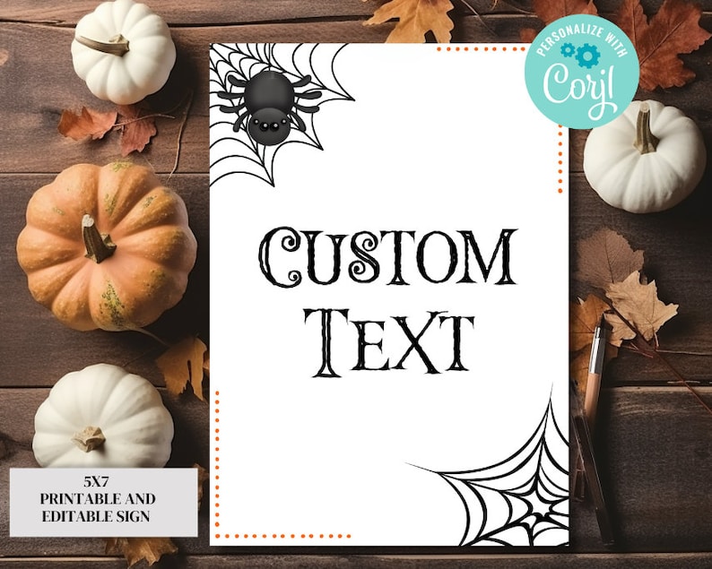 Editable and Printable Spider Halloween Sign - Custom Text, Birthday ...