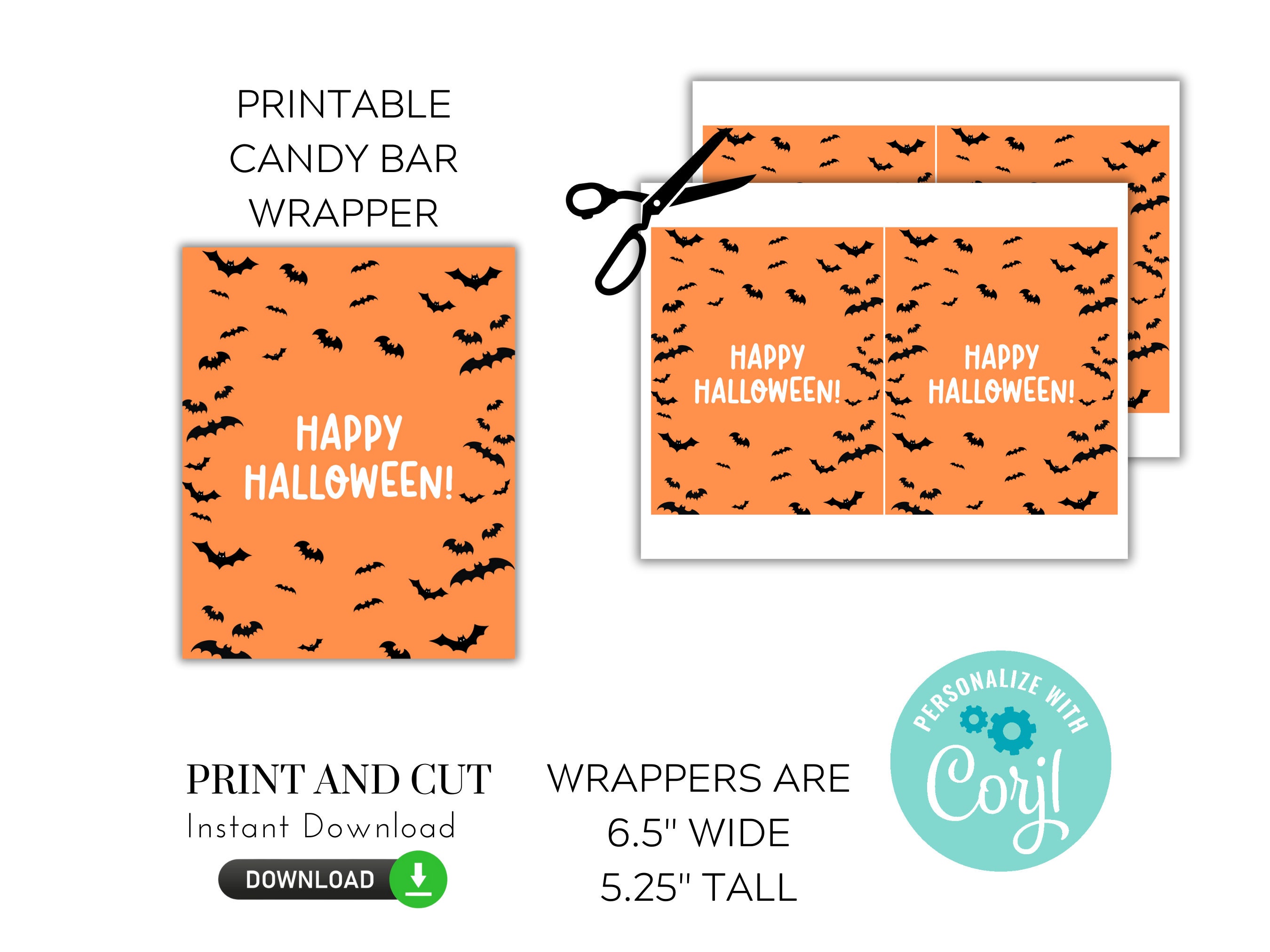 Bat Wraps Printable Editable and Printable Bat Candy Wrappers - Print and Cut, Instant ...