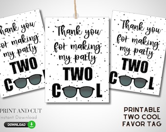 Printable Two Cool Favor Tags - Sunglasses Favors, 2nd Birthday, Second bday Party Ideas, DIY, Digital Download, Too Cool Favor Ideas, a12