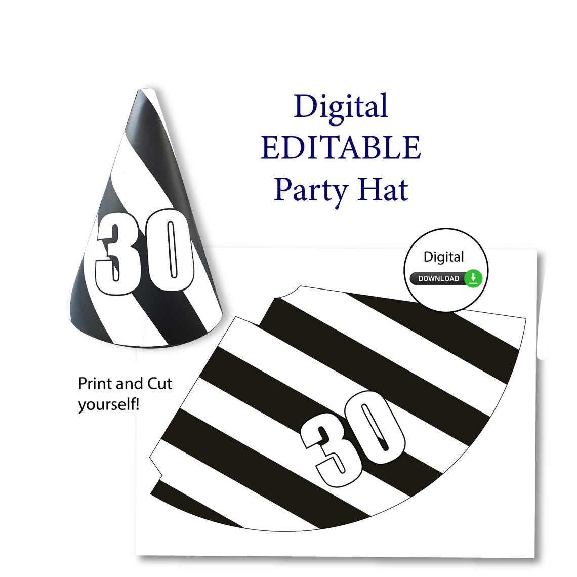 Digital Birthday Hat in Black and White Print and Cut | Etsy