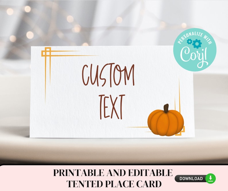 Printable and editable pumpkin place card for thanksgiving or halloween