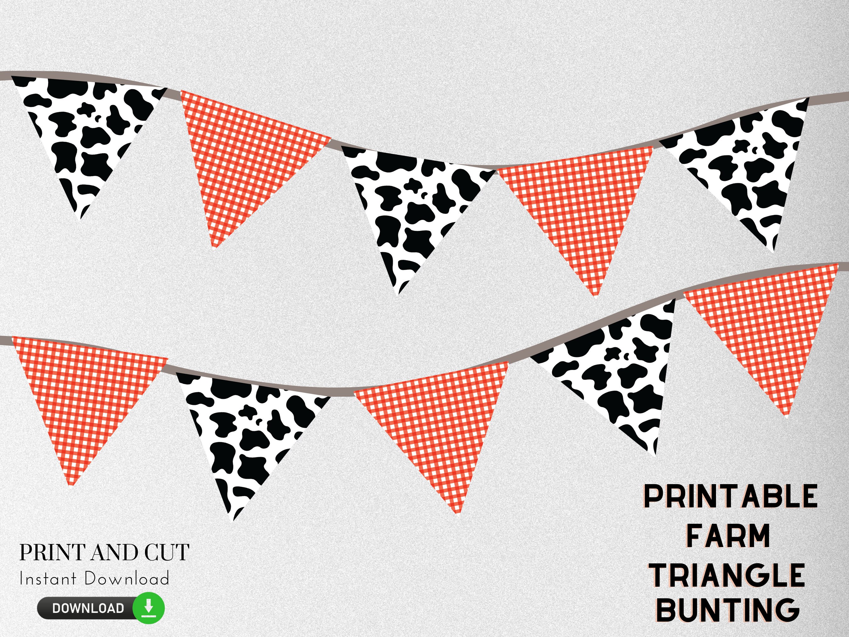 Triangle Cowcraft Farm Triangle Bunting (PRINTABL) - Digital, DIY File, Cow Print and Cut ...